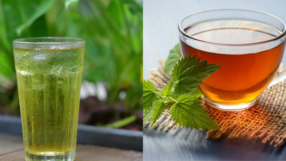 A cup of green tea beside a cup of black tea